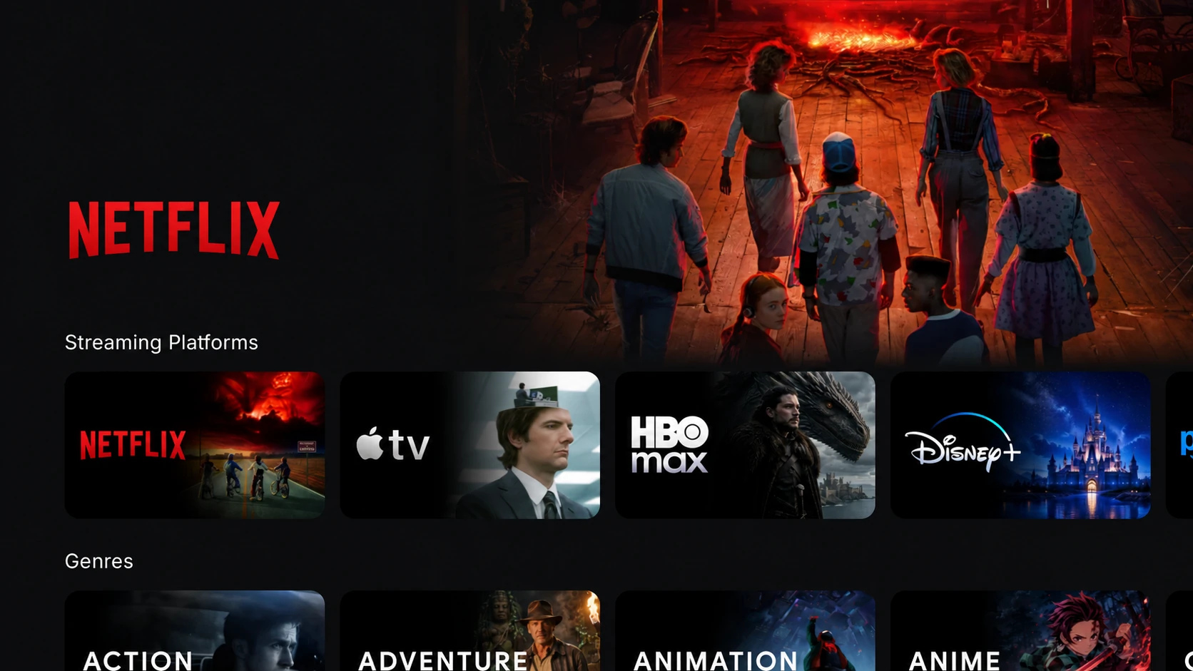 Nuvio Streaming Platforms collection showing Netflix, Apple TV, HBO Max, and Disney+