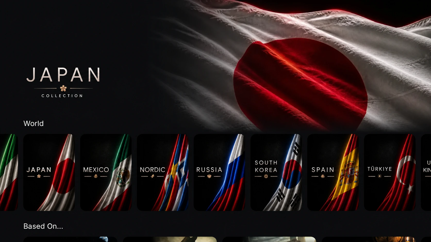 Nuvio World collection showing Japan, Mexico, Nordic, Russia, South Korea, Spain, and Türkiye
